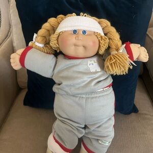 Cabbage patch Doll with Blonde Hair and Gray Outfit